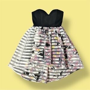 Pink White Black Strapless Party Dress Large